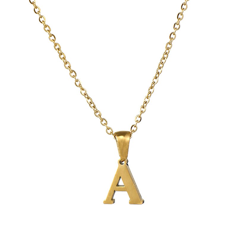 Gold color / 1 Piece Simple Series Simple Letter A Stainless Steel 18K Gold Plated Women's Pendant Necklaces 